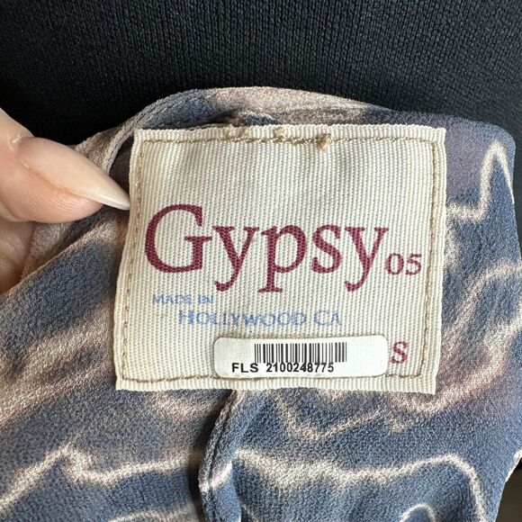 Gypsy 05 Silk Boat Neck Dolman Sleeve Blouse Size S Blue Tie Dye High Low Boho - Picture 10 of 11